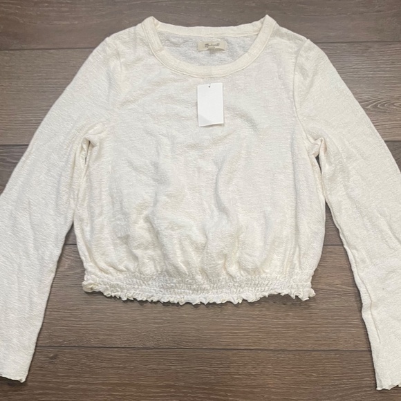 Madewell Texture & Thread Smocked Bell-Sleeve Top, CREAM, size Small NWT - Picture 2 of 13